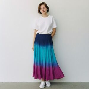Metrostyle Womens 6 Maxi Skirt Blue Tiered Boho Peasant Broomstick Dip Dye
